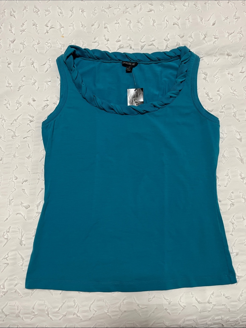 Lafayette 148 New York Teal Twist-Neck Sleeveless Tank